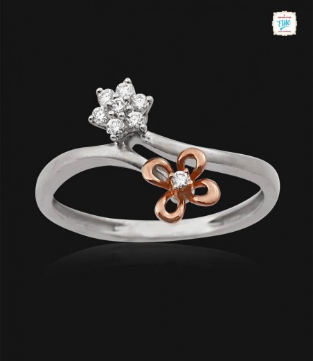 Duo Floral Platinum Ring - 0772