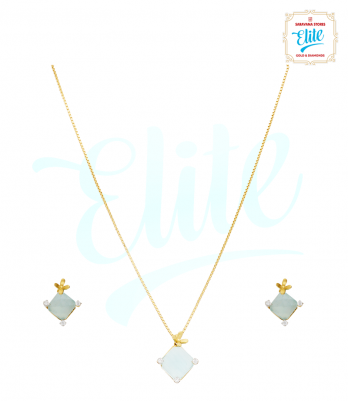Fabulus White Glass Square Stone Pendant Set-8910