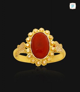 Red Coral Gold Ring - 0899