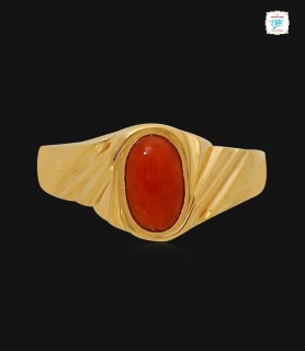 Carmine Coral  gold ring -1595